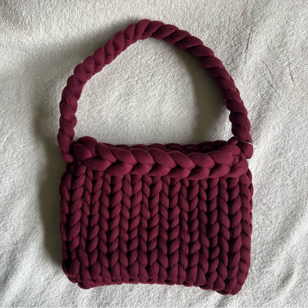 Burgundy Handmade Chunky Knit Shoulder Bag